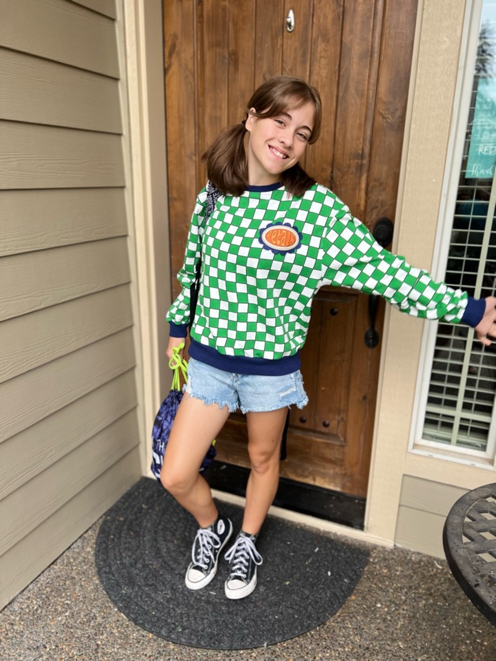 Petals and Peacocks Groovy Tile Checkered Sweatshirt